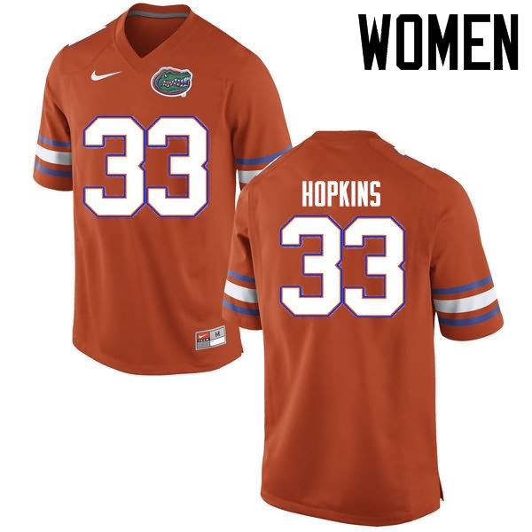 Women's NCAA Florida Gators Tyriek Hopkins #33 Stitched Authentic Nike Orange College Football Jersey GPF5865XX